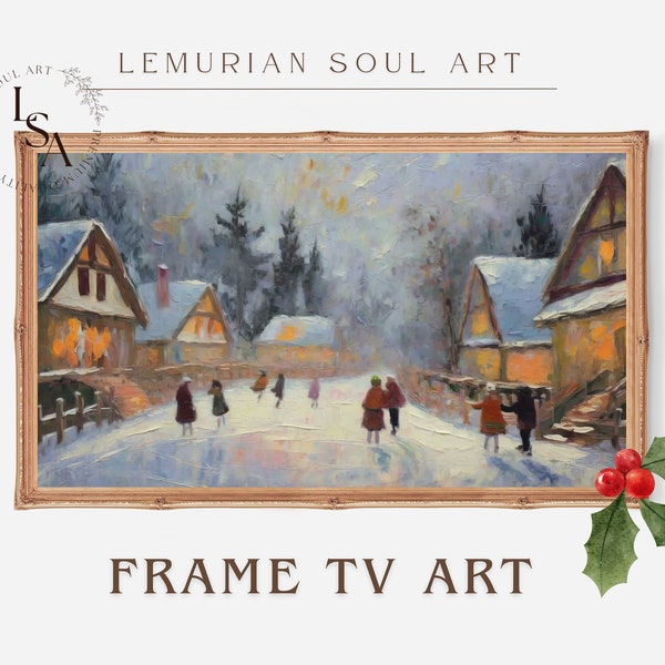 Christmas Frame TV Art | Winter Frame TV Instant Download | Cozy Winter Digital Download | Ice Skating Snowy Landscape Instant Download