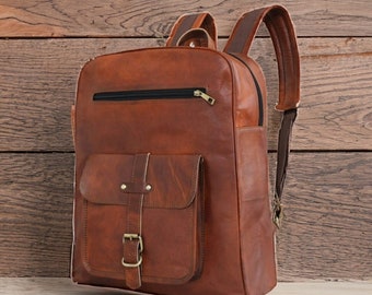 Vintage Rustic Brown Backpack For Men, Handmade Cow Leather Office Backpack, 16L Durable Office Leather Backpack, Christmas Gift for Men