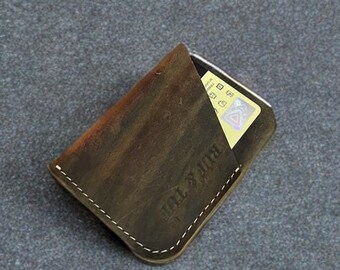 Tarjetero de diseño personalizado de piel de búfalo verde de ante, cartera para hombre, monedero delgado con 2 ranuras, regalo para él, tarjetero, monedero elegante.