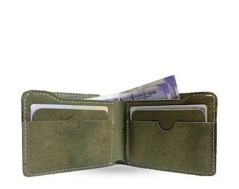 Personalized Green Buffalo Leather Slim Wallet, RFID Bifold