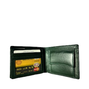 Cartera de piel verde para mujer, tarjetero de diseño, monedero plegable RFID verde delgado, cartera de piel verde para hombre, ideas de regalo para el Día del Padre