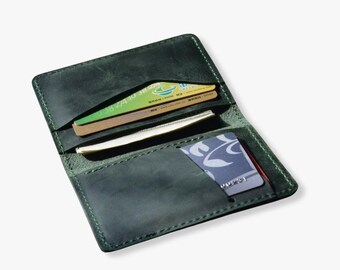 Personalized Dark Green Buffalo Leather Designer Card Holder