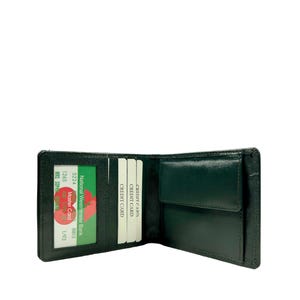 Cartera vintage de piel verde para hombre, tarjetero de diseño con 9 ranuras en verde, monedero plegable con bolsillo para monedas y protección RFID.