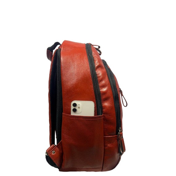 Brown Leather Backpack with Red Accents Monogram Unisex Backpack Matte Brown - Trendy and Functional  main image 2