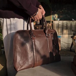 Bolso bandolera de piel marrón de 18 l, maletín unisex para ordenador portátil, bolso bandolera de trabajo marrón mediano, bolso de trabajo fino, ideas para regalos