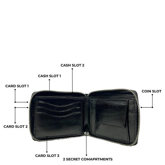 Black Handmade Leather Designer Card Holder, Zipper Wallet