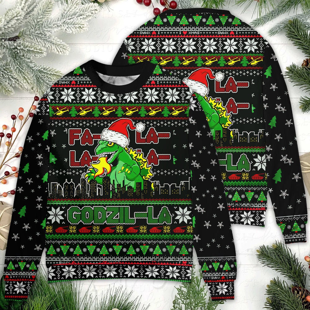 Discover Christmas Godzila Falalalala Xmas Film Lustig Lieben 3D Pullover