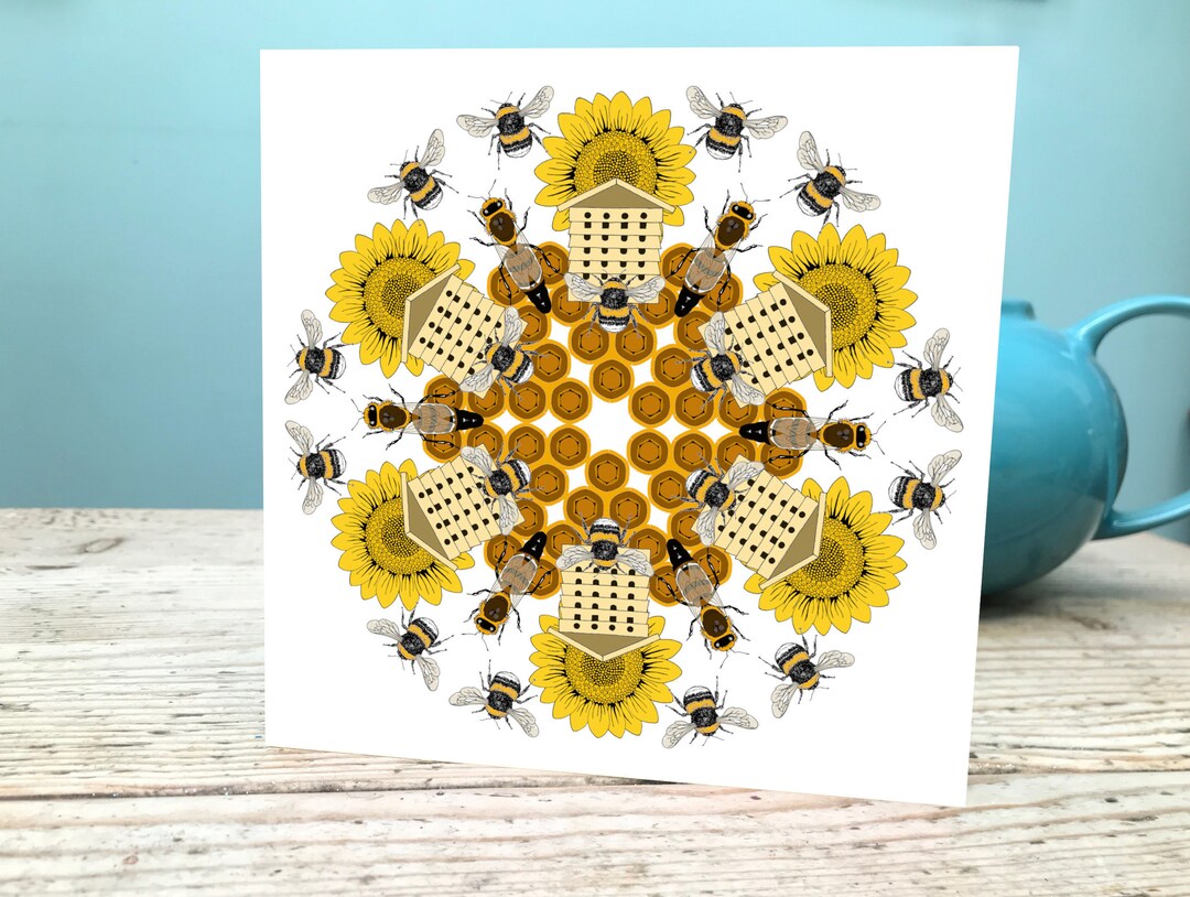 Bee Lovers Card / Bee Greetings Card / Bee Keeping Mandala Card ...