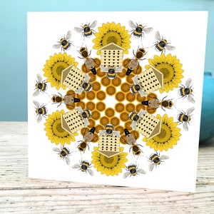 Carte Bee Lovers / Carte de vœux d’abeille / Carte Bee Keeping Mandala / Carte Rotating Bee Design