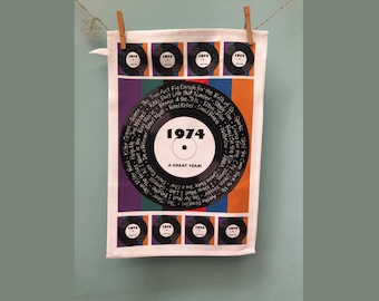 50th Birthday 1974 100% cotton small Tea Towel