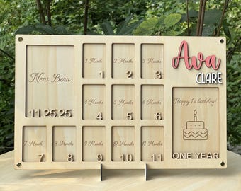 Marcos de fotos personalizados para el primer año de bebé, marcos de fotos mensuales para bebés, marcos de fotos para recién nacidos, marcos de fotos para bebés desde recién nacidos hasta el primer año, marcos de fotos para recién nacidos.