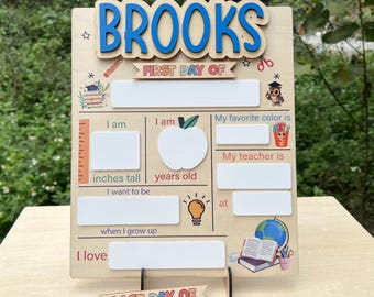 Personalized First Day of School Sign, Back to School Photo Prop, Custom Name Board
