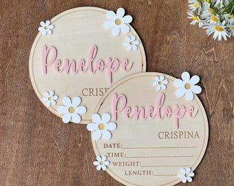Daisy Birth Announcement Sign, Engraved Baby Name Plate