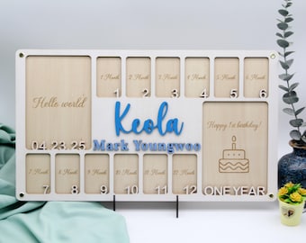 Custom Baby First Year Photo Frame, Personalized Newborn Gift