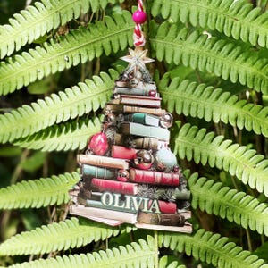 Personalized Christmas Book Tree Name Ornament| Book Club Ornament| Book Lover Gift| Custom Bookish Ornament| Librarian Gift| Bookworm Gifts