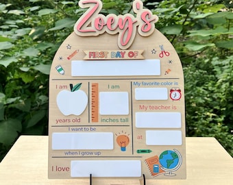 Personalized First Day of School Sign, Wooden Milestone Board, Back to School Photo Prop