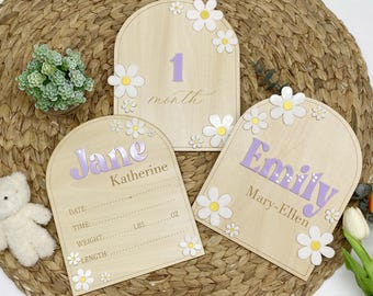 Daisy Baby Name Sign, Engraved Plywood Birth Announcement