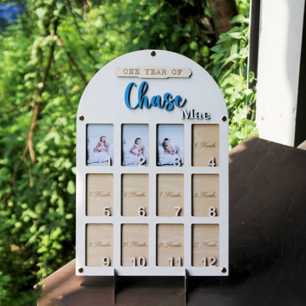 My First Year Photo Board – Personalized 12 Month Frame, Baby Milestone Sign, 1st Birthday Photo Collage Keepsake