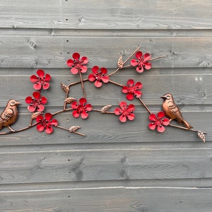 Bronze two birds with poppies garden/outdoor wall art