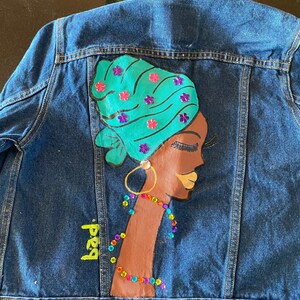 Artist inspired painted denim jacket - turban style