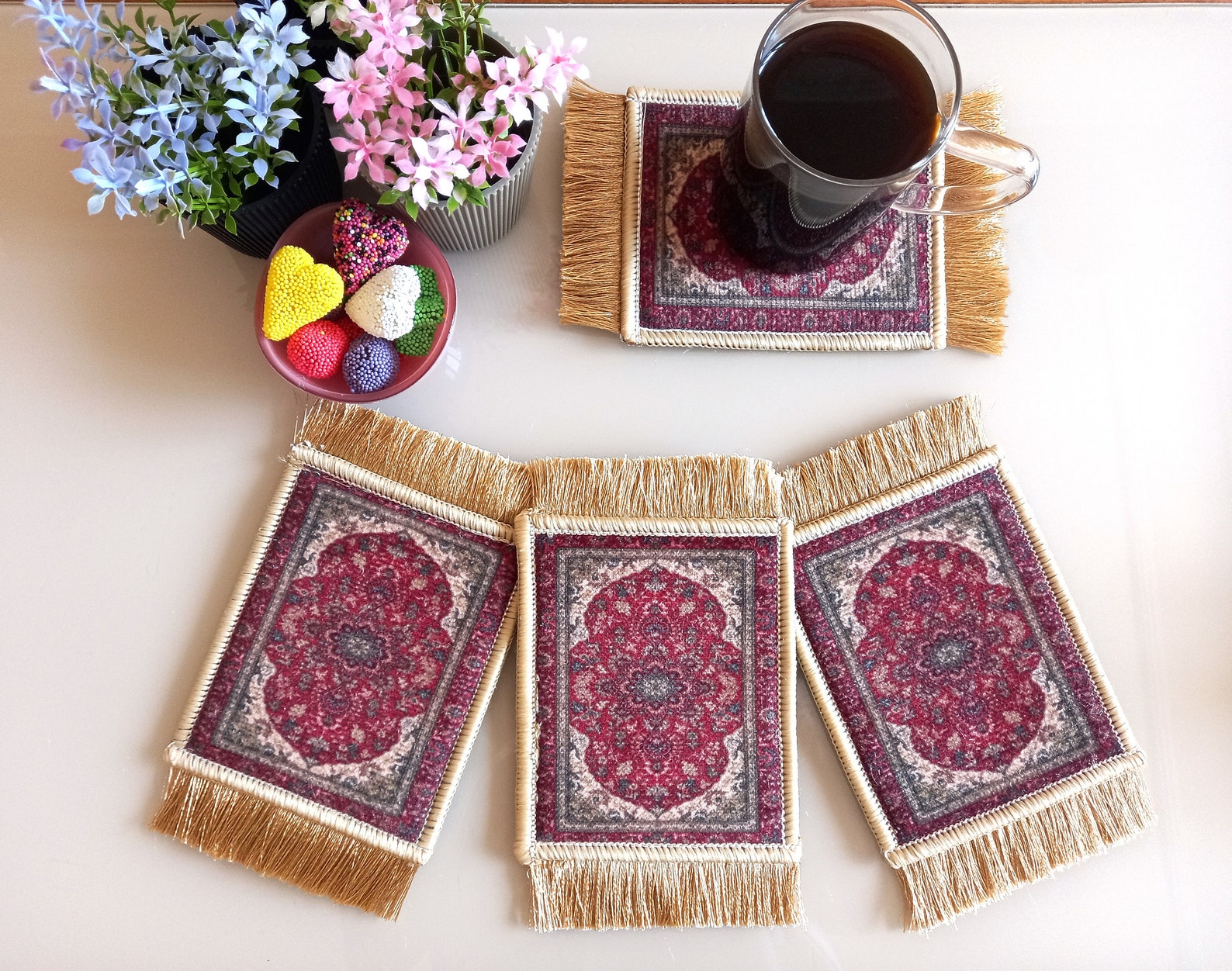 Coaster, Table Coasters, Rug Coaster, Carpet Coaster, Mug Rug