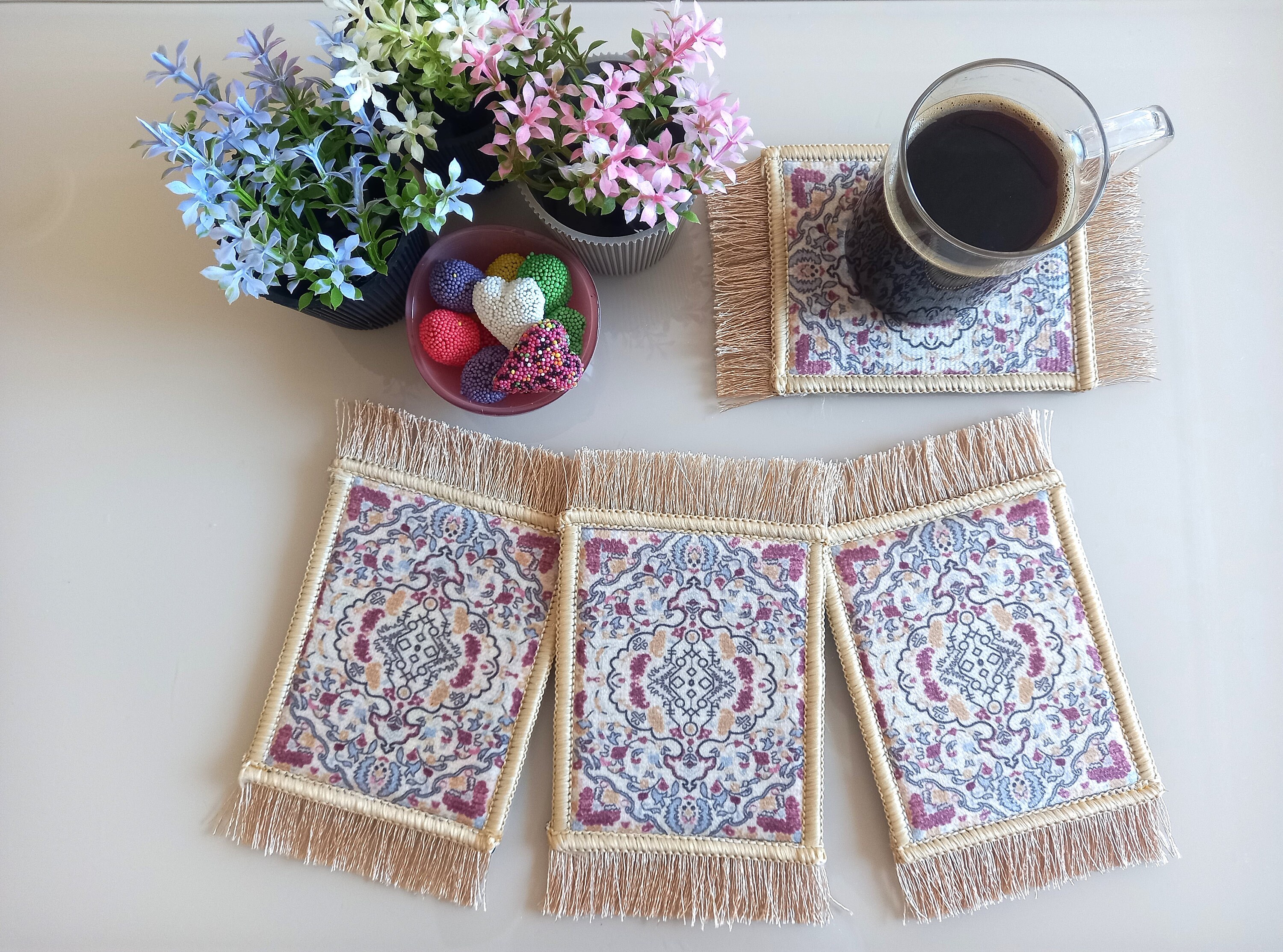 Coasters, Beautiful Turkish Rug Coasters, Persian Carpet Coasters, Mug