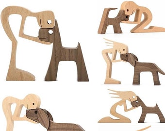 wooden figures, wooden man and dog ,wooden sculpture,dog lovers,wooden dog,wooden gift,wood lovers,wooden sculpture,wooden decoration