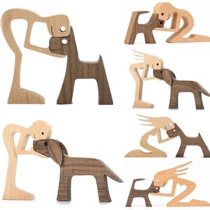 wooden figures, wooden man and dog ,wooden sculpture,dog lovers,wooden dog,wooden gift,wood lovers,wooden sculpture,wooden decoration image 2