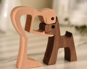 wooden figures, wooden man and dog ,wooden sculpture,dog lovers,wooden dog,wooden gift,wood lovers,wooden sculpture,wooden decoration