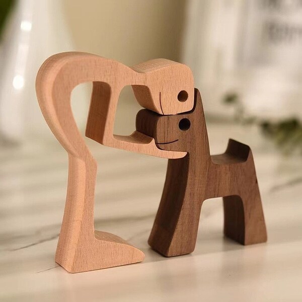 wooden figures, wooden man and dog ,wooden sculpture,dog lovers,wooden dog,wooden gift,wood lovers,wooden sculpture,wooden decoration