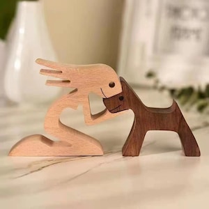 wooden figures, wooden man and dog ,wooden sculpture,dog lovers,wooden dog,wooden gift,wood lovers,wooden sculpture,wooden decoration 2