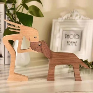 wooden figures, wooden man and dog ,wooden sculpture,dog lovers,wooden dog,wooden gift,wood lovers,wooden sculpture,wooden decoration 1