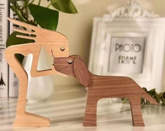 wooden figures, wooden man and dog ,wooden sculpture,dog lovers,wooden dog,wooden gift,wood lovers,wooden sculpture,wooden decoration