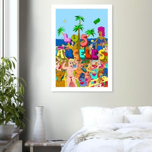 Los Angeles Meme Wall Art – Day Party Chaos Cartoon / Classic Semi-Glossy Paper Poster 70x100 cm / 28x40″ image 3