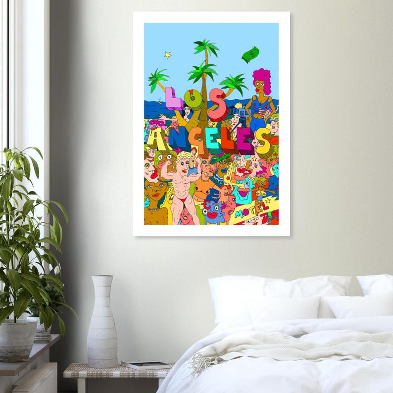 Los Angeles Meme Wall Art – Day Party Chaos Cartoon / Classic Semi-Glossy Paper Poster 70x100 cm / 28x40″ image 3