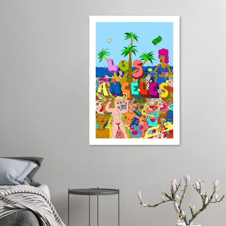 Los Angeles Meme Wall Art – Day Party Chaos Cartoon / Classic Semi-Glossy Paper Poster 70x100 cm / 28x40″ image 4