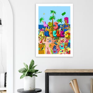 Los Angeles Meme Wall Art – Day Party Chaos Cartoon / Classic Semi-Glossy Paper Poster 70x100 cm / 28x40″ image 5
