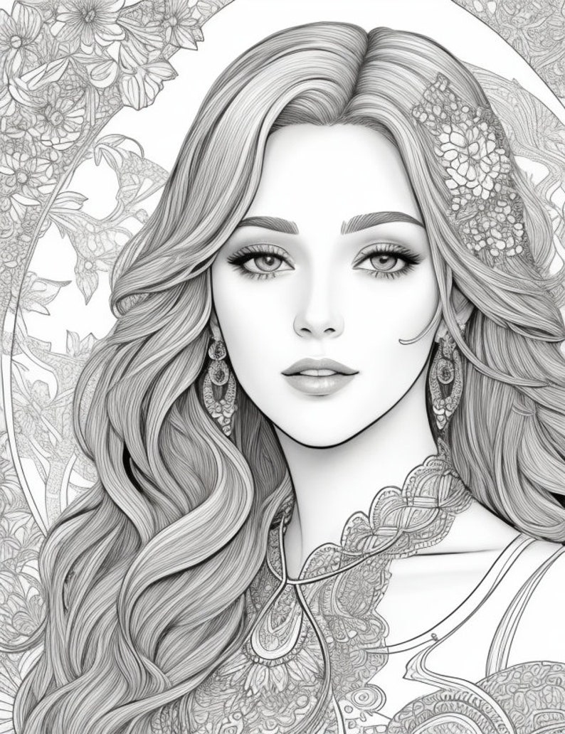 24 Beautiful Women Coloring Pages Midjourney Prompt, AI Art Prompt