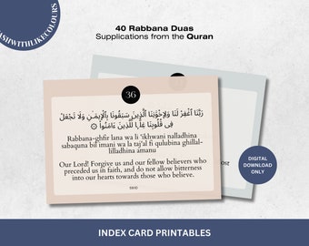 40 Rabbana Dua Supplications from the Quran Index Card Printables Arabic English Translation Transliteration Minimal Muted Pastels Gift Idea