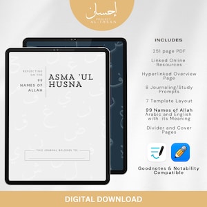 99 Namen von Allah Asma ul Husna Digital Journal Workbook Vorlage Studie Goodnotes Notability PDF Herunterladbar iPad Wohlwissen Deen