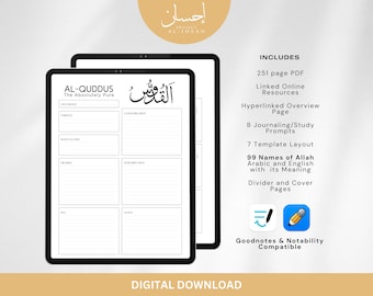 99 Names of Allah Asma ul Husna Digital Journal Workbook Template Study Goodnotes Notability PDF Downloadable iPad Beneficial Knowledge Deen
