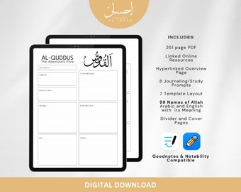 99 Names of Allah Journal Workbook: Islamic Study, Goodnotes, Notability (PDF Download)