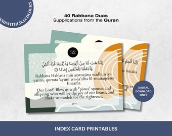 40 Rabbana Dua Supplications from the Quran Index Card Printables Arabic English Translation Transliteration Minimal Vintage Retro Gift Idea