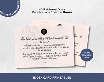 40 Rabbana Dua Supplications from the Quran Index Card Printables Arabic English Translation Transliteration Minimal Ramadhan Islam Muslim