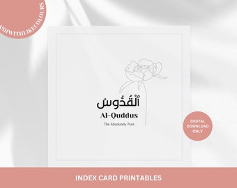99 Names Of Allah Asma Ul Husna Black and White Line Art Index Card Printable Gift Idea Minimal Quran Muslim Islamic Downloadable