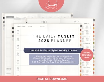 The Daily Muslim 2026 Digital Hobonichi Style Planner - Hyperlinked PDF for GoodNotes & iPad - Islamic Dua Weekly (59 Duas)