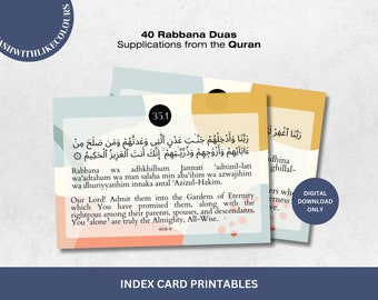 40 Rabbana Dua Supplications from the Quran Index Card Printables Arabic English Translation Transliteration Colorful Block Fun Shapes