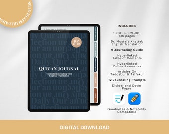 Juz 21 to 30 Digital English Thematic Quran Journal Thematic Hyperlinked iPad Goodnotes Notability PDF Downloadable Minimal A4 A5