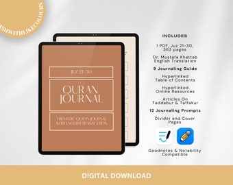 Juz 21 to 30 Digital English Thematic Quran Journal Thematic Hyperlinked iPad Goodnotes Notability PDF Downloadable Minimal A4 A5