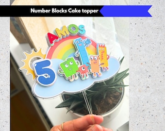 Adorno para tarta de Number Blocks, amuleto personalizado para tarta, cualquier nombre y edad, adorno para tarta de cartulina circular para cumpleaños, adorno para tarta de cumpleaños de Numberblocks